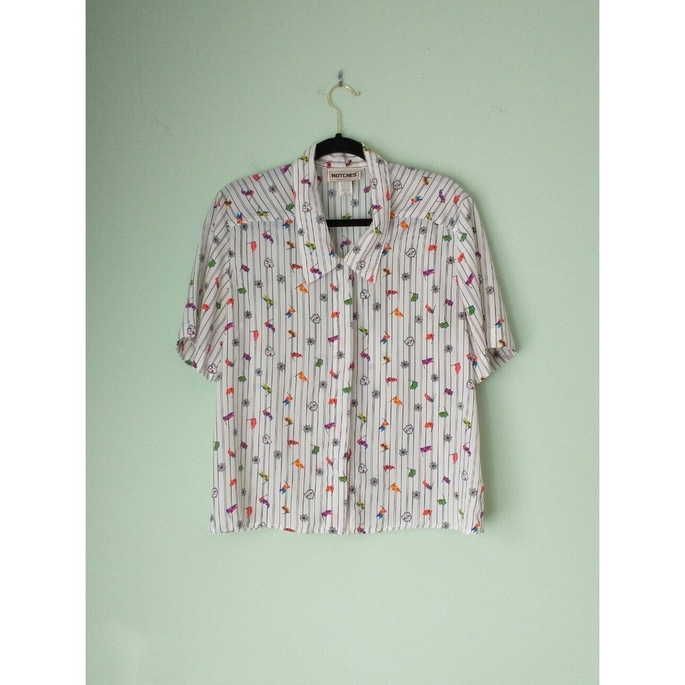 Vintage Notches Womens Button Down Shirt Size 10 White Stripes Nautical Sailing